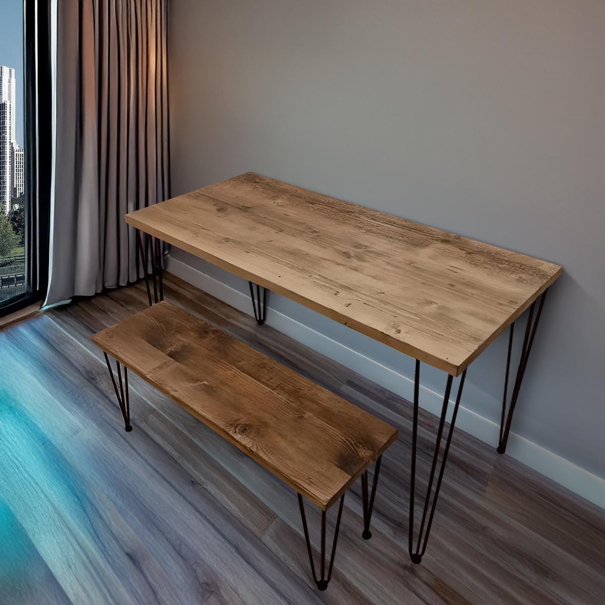 Reclaimed Wood Dining Table with Hairpin Legs - Handmade in the UK - Reclaimed London