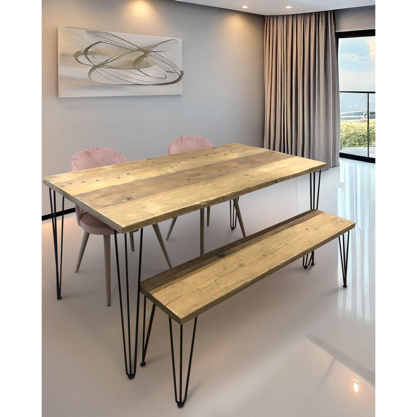 Reclaimed Wood Dining Table with Hairpin Legs - Handmade in the UK - Reclaimed London