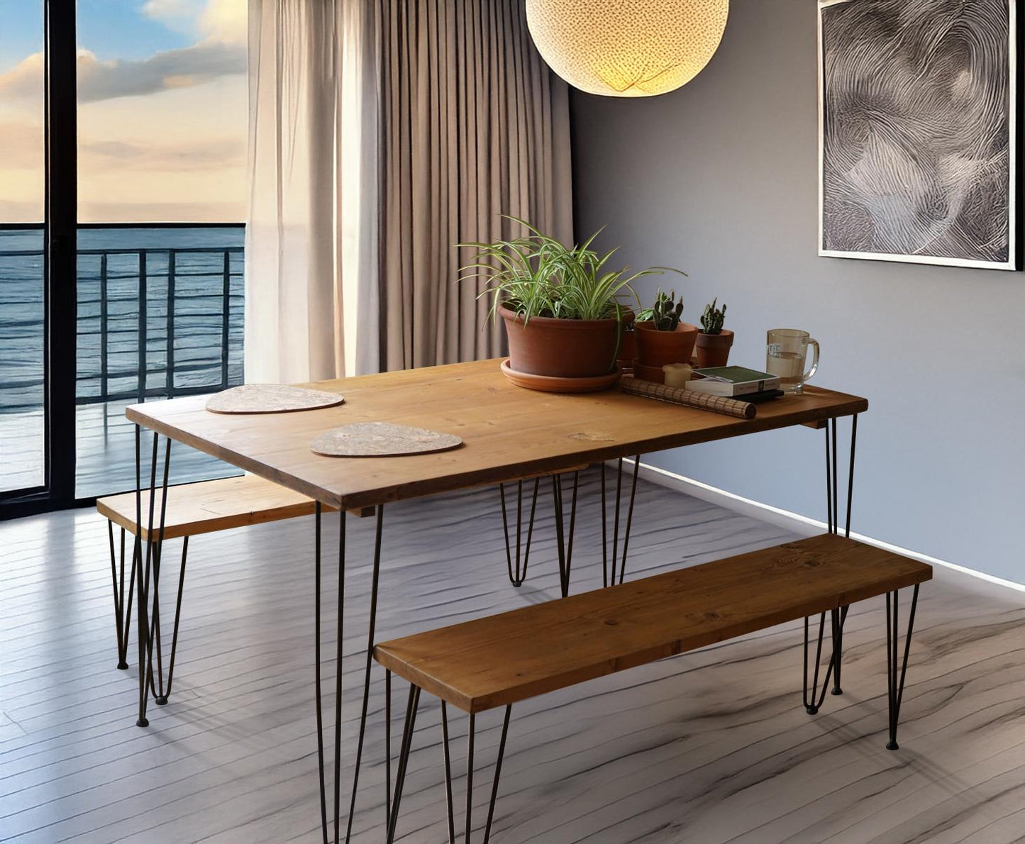 Reclaimed Wood Dining Table with Hairpin Legs - Handmade in the UK - Reclaimed London