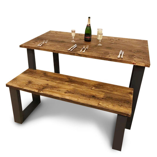 Reclaimed Wood Dining Table with Box Steel Legs - Handmade in the UK - Reclaimed London