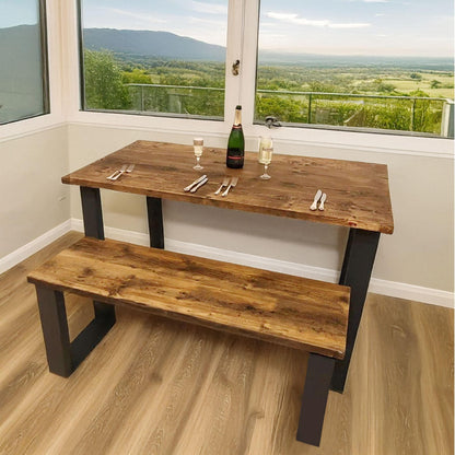 Reclaimed Wood Bench with Box Steel Legs - Handmade in the UK - Reclaimed London