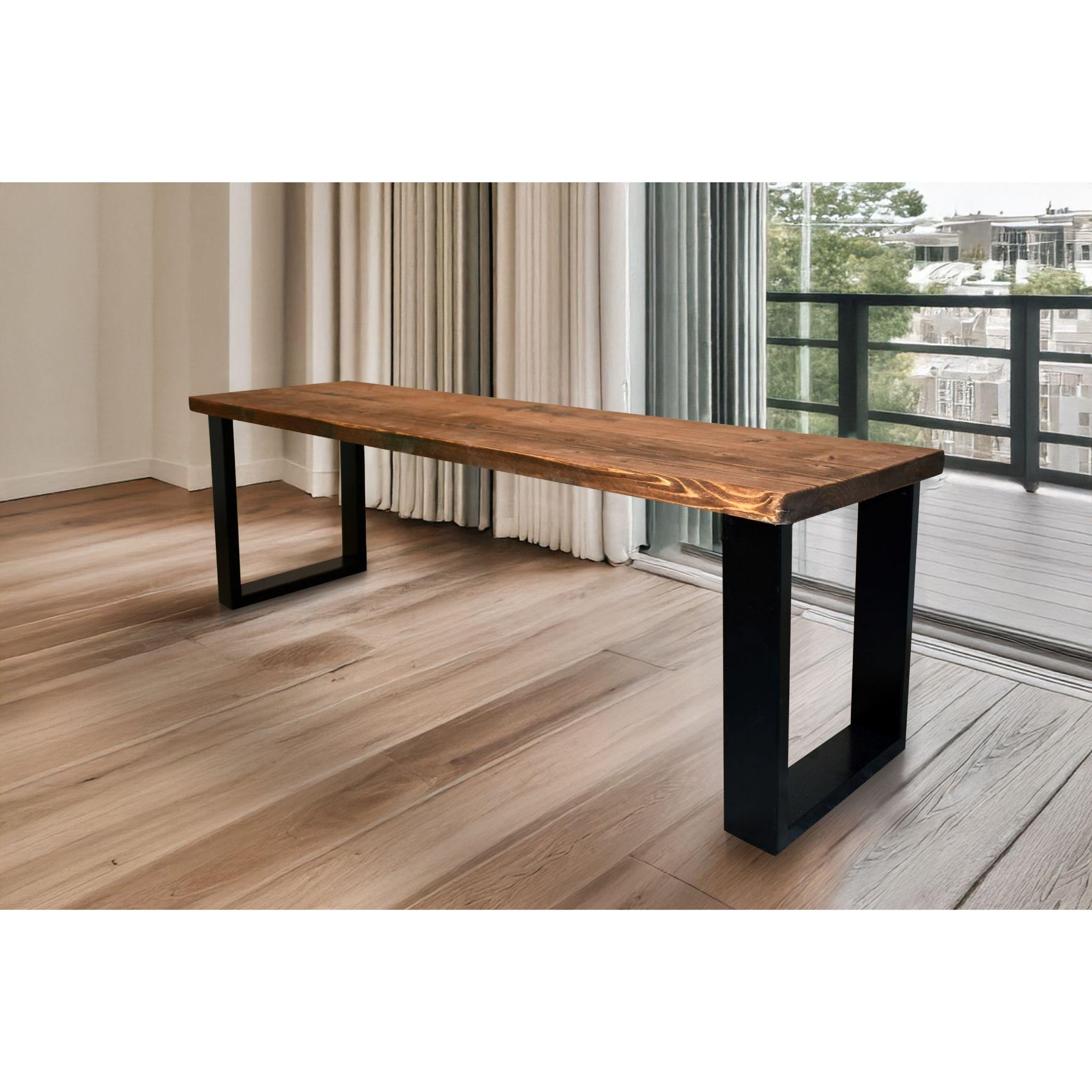 Reclaimed Wood Bench with Box Steel Legs - Handmade in the UK - Reclaimed London