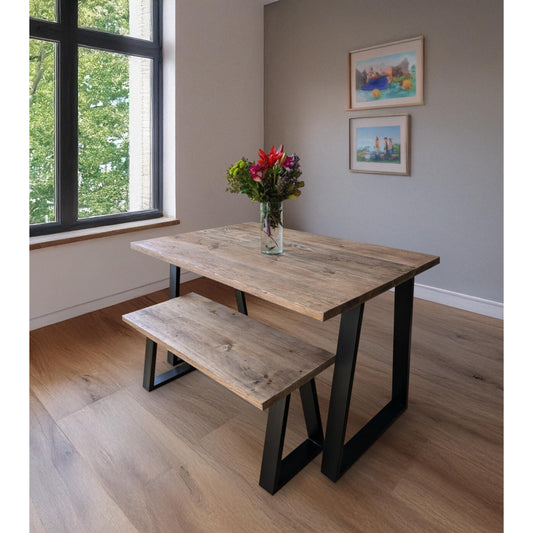 Reclaimed Wood Dining Table with Trapezium Legs - Handmade in the UK - Reclaimed London
