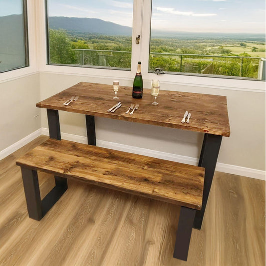 Reclaimed Wood Dining Table with Box Steel Legs - Handmade in the UK - Reclaimed London
